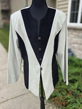 Vintage D.J. Summers Black & Sage Green Color Block Faux Suede Blazer Size 14